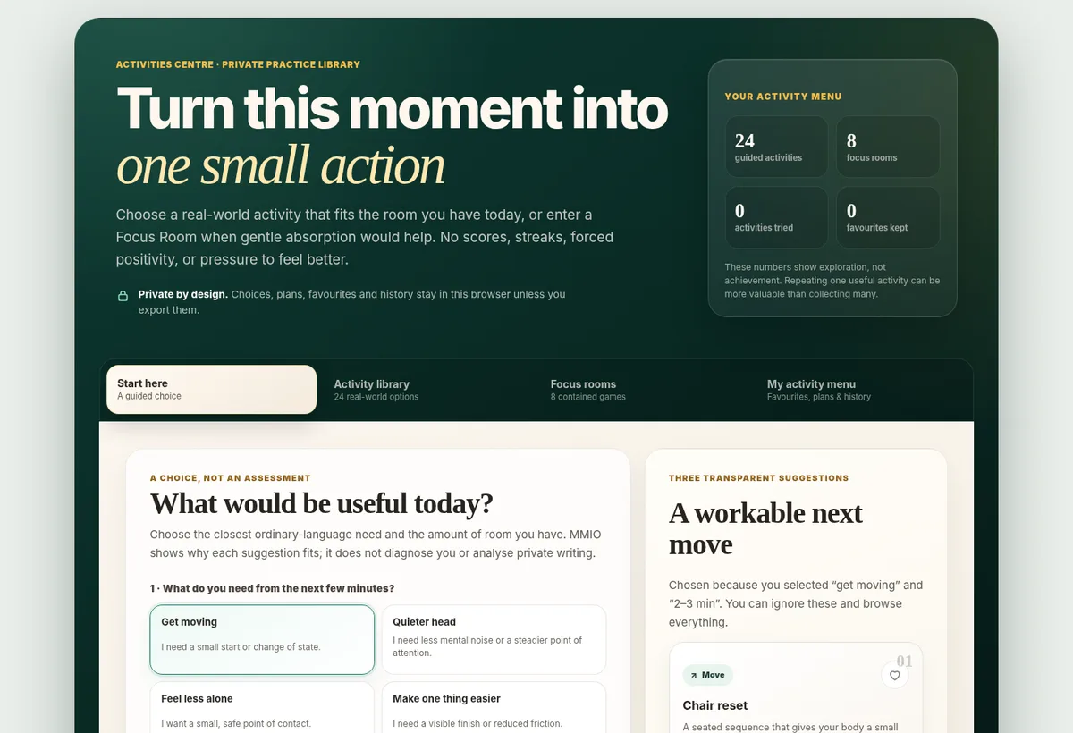 Activities Centre activity finder, guided action and Focus Rooms.